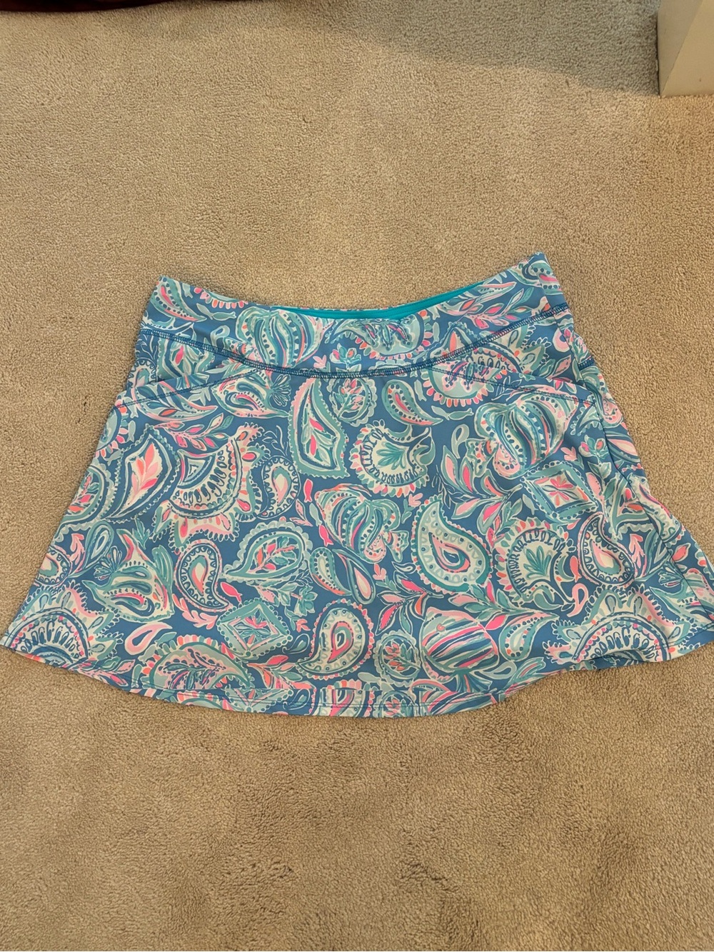 Lilly Pulitzer Teal Paisley Skater Skirt with Pink Accents
